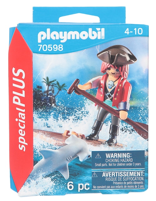 Set de construcción Playmobil pirata con balsas y tiburón martillo con 6 piezas