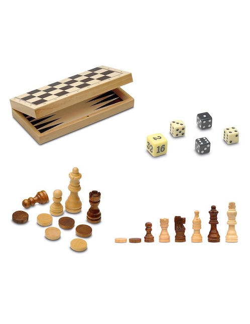Set de 3 Juegos Ajedrez, Damas, Backgammon