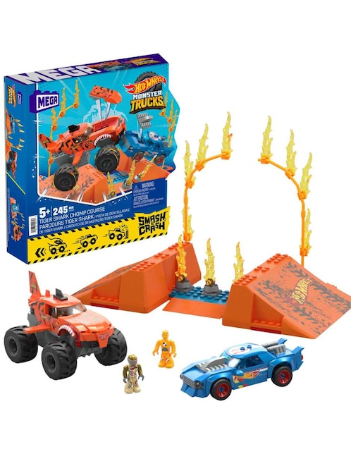 Bloques Mega Monster Trucks S&C Tiger Shark Chomp Course de pokémon con 245 piezas