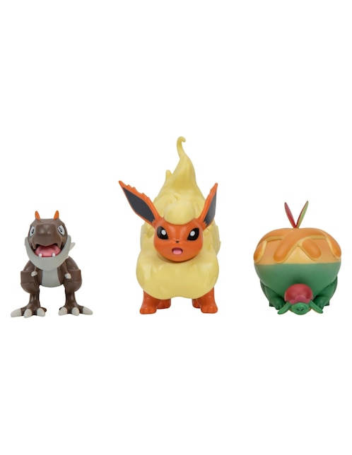 Set figuras acción Flareon, Tyrunt y Appletun Pokémon