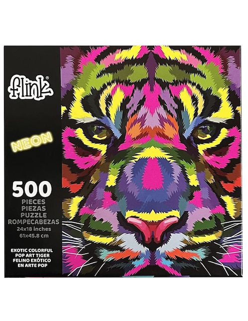 Rompecabezas felino tigre exótico en arte pop con tintas neon Flink 500 piezas