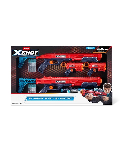 Set pistola de dardos Zuru X-Shot Hawk Eye & Xcess & Fury 4 & Micro
