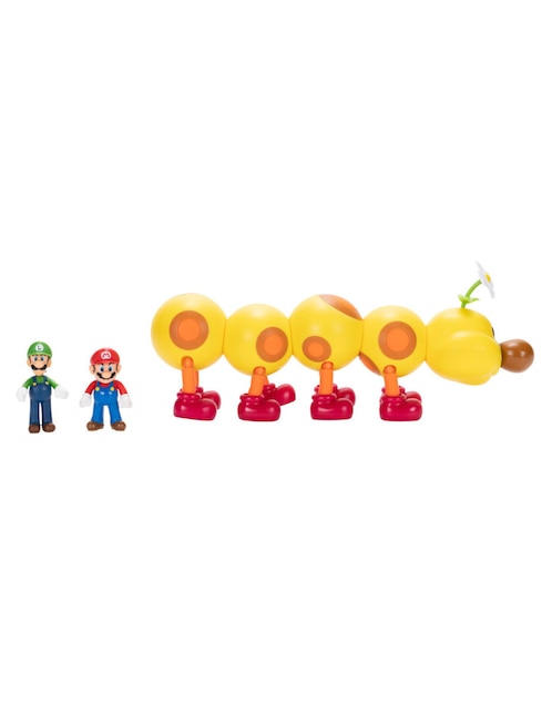Set figura de acción articulada Super Mario Wiggler, Mario y Luigi Jakks Pacific
