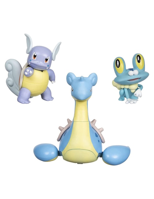 Set figuras acción articuladas Pokémon Lapras, Wartortle y Froakie Pokemon