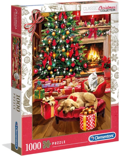 Rompecabezas Perritos Navidad en la Chimenea Clementoni 1000 piezas