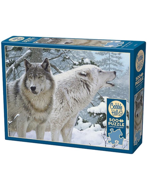 Rompecabezas Lobos Del Ártico Lobos Blancos En Invierno Cobble Hill 500 piezas