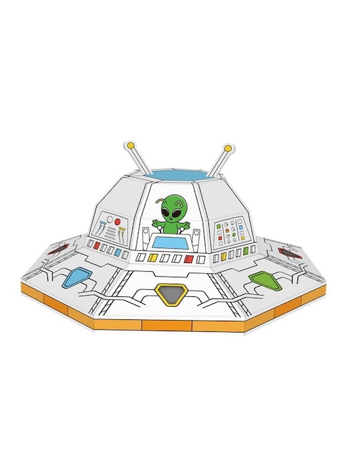 Figura armable de cartón para pintar, nave espacial ovni/ufo. Diy doodle Pingüe