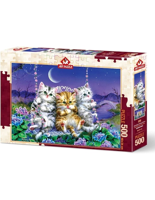 Rompecabezas gatos sonrientes gatitos en el columpio Art Puzzle 500 piezas