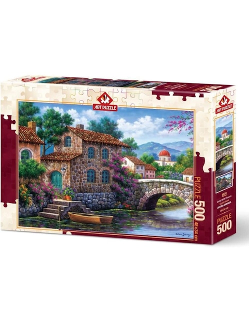 Rompecabezas paisaje canal con flores 500 piezas