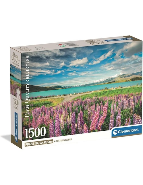 Rompecabezas Paisaje Flores Del Lago Tekapo En Nueva Zelanda (Compact Pro Ecología) Clementoni 1500 piezas