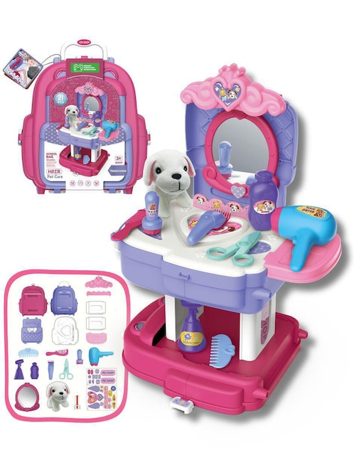 Set 2 en 1 Veterinaria y Belleza con Perrito de Peluche Magicamente juego de rol para niños