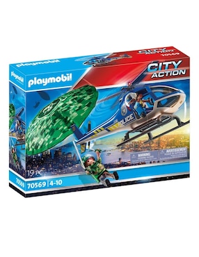 Juguete De Construcción Playmobil Helicóptero De Policía: Persecución En Paracaídas De City Action Con 19 Piezas