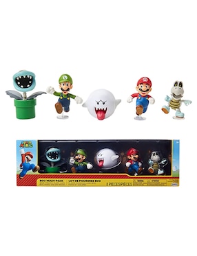 Set Figuras De Acción Super Mario Planta Piraña, Luigi, Boo, Mario Y Huesos Secos Jakks Pacific