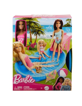 Muñeca fashion Barbie Piscina y tobogán