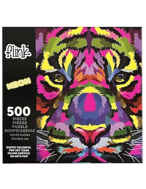 Rompecabezas felino tigre exótico en arte pop con tintas neon Flink 500 piezas