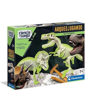 Arqueojugando 2 en 1 T-Rex y Triceratops Fluorescente Clementoni
