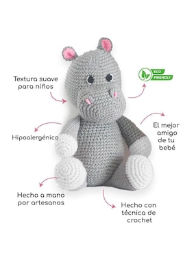 Peluche de hipopótamo Zana hecho a mano de 30 cm