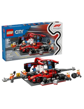 Lego City Parada En Boxes De F1 Y Equipo De Mecánicos Con Coche Ferrari 60443