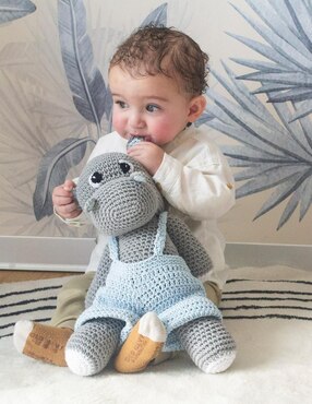 Peluche de hipopótamo Zana hecho a mano de 37 cm