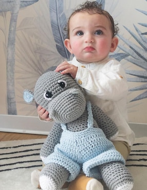 Peluche de hipopótamo Zana hecho a mano de 37 cm