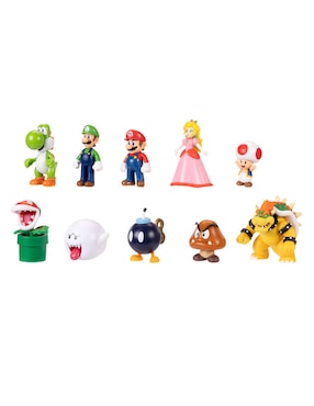Set figuras acción articulada Super Mario Mario, Luigi, Peach, Yoshi, Toad, Boo, Goomba, Bowser, Bob-omb, Piraña Jakks Pacific