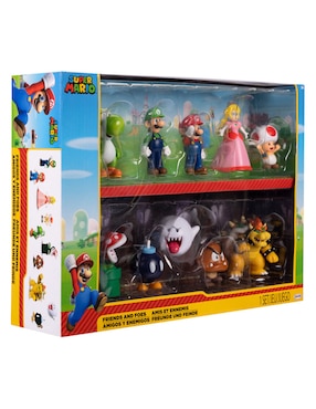 Set figuras acción articulada Super Mario Mario, Luigi, Peach, Yoshi, Toad, Boo, Goomba, Bowser, Bob-omb, Piraña Jakks Pacific