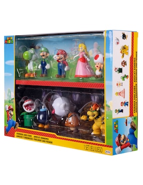 Set figuras acción articulada Super Mario Mario, Luigi, Peach, Yoshi, Toad, Boo, Goomba, Bowser, Bob-omb, Piraña Jakks Pacific
