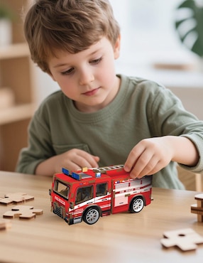 Rompecabezas camion de bomberos 3D mini wooden fire truck puzzle Toy Town 36 piezas