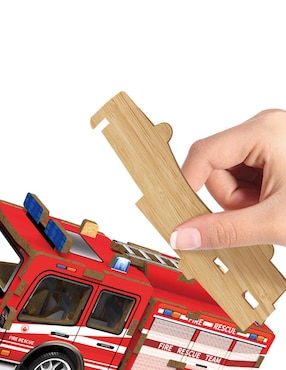 Rompecabezas camion de bomberos 3D mini wooden fire truck puzzle Toy Town 36 piezas