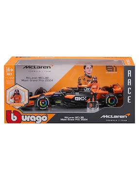 Automóvil Bburago mclaren mcl38 del gran premio de miami 2024, con el piloto oscar piastri (#81)