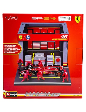 Vehículo a escala Bburago pit stop ferrari sf-24 Charles Leclerc