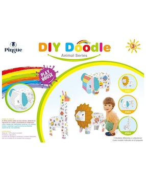 Figura armable de cartón para pintar, elefante. Diy doodle Pingüe