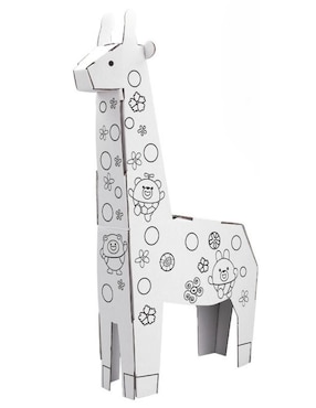 Figura armable de cartón para pintar, jirafa. Diy doodle Pingüe