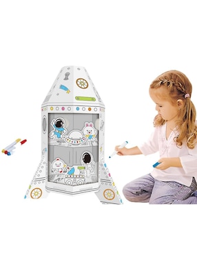 Figura armable de cartón para pintar, nave espacial. Diy doodle Pingüe