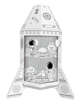 Figura armable de cartón para pintar, nave espacial. Diy doodle Pingüe