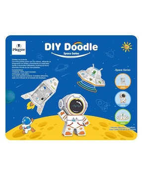 Figura armable de cartón para pintar, nave espacial. Diy doodle Pingüe