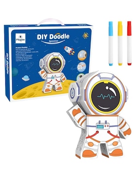 Figura armable de cartón para pintar, astronauta. Diy doodle Pingüe