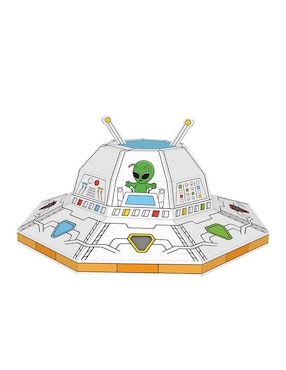 Figura armable de cartón para pintar, nave espacial ovni/ufo. Diy doodle Pingüe