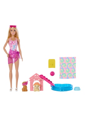 Set muñecas Barbie Barbie Fiesta en la Piscina con Perritos
