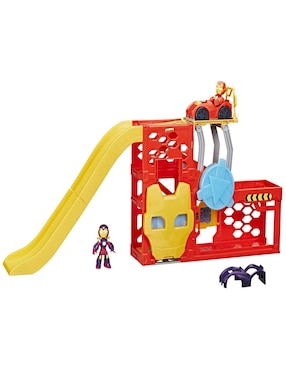 Set figuras de juguete articulada Iron Man y Sus Sorprendentes Amigos Iron Garaje Marvel 2 en 1