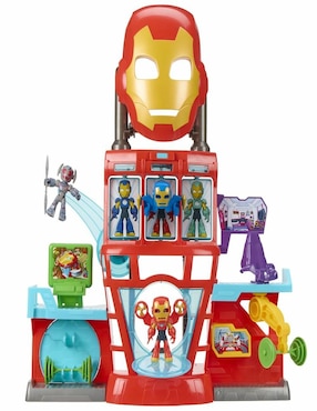 Set figuras acción articulada Iron Man y Sus Sorprendentes Amigos Iron-Cuartel General Marvel con sonido