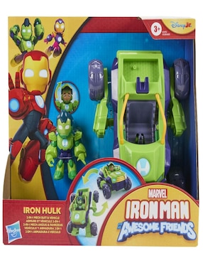 Set figuras acción articulada Iron Man And His Awesome Friends Iron Hulk Vehículo y Armadura 2 en 1 Marvel 2 en 1