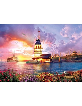 Rompecabezas faro al atardecer la torre de la doncella Art Puzzle 1000 piezas