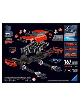 Rompecabezas 3D Autos clásicos Dodge Challenger R/T Scat Pack Widebody Ravensburger 167 piezas