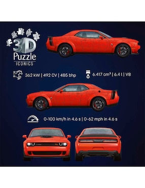 Rompecabezas 3D Autos clásicos Dodge Challenger R/T Scat Pack Widebody Ravensburger 167 piezas