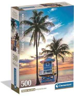Rompecabezas Paisaje de playa Palmeras de Miami Clementoni 500 piezas