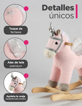 Balancín montable Vanlig Unicornio Rosa de los Cielos con sonido de batería