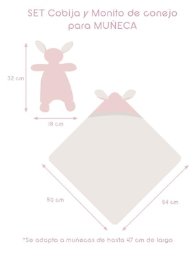 Set cobija y monito de conejo para muñeca Pipapo Conejo Rosa