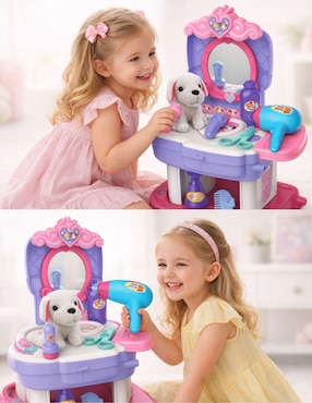 Set 2 en 1 Veterinaria y Belleza con Perrito de Peluche Magicamente juego de rol para niños