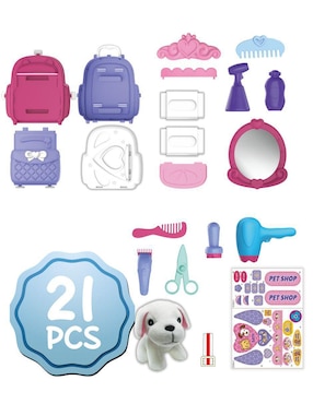 Set 2 en 1 Veterinaria y Belleza con Perrito de Peluche Magicamente juego de rol para niños